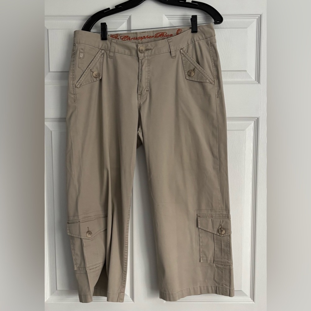 👖 BOGO Christopher Blue Woman’s Dark Khaki Cargo Capris, Size 14